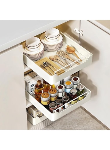 EETU Pull out Cabinet Organizer Fixed with Adhesive Nano Film, Heavy Duty Sliding Basket Organizer Drawer, Drawer Shelves, Pull Out Drawer for Kitchen Under Sink Organizer, Pantry, Bathroom,1 Pack