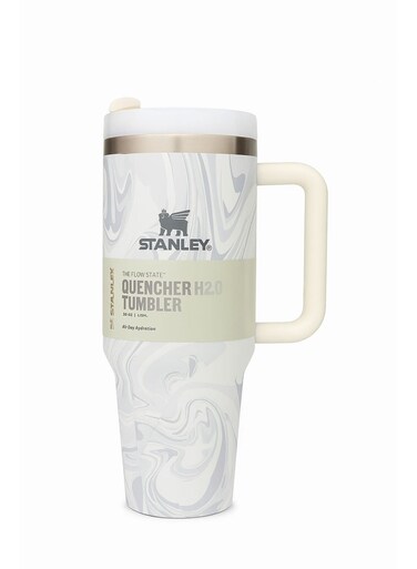 The Flowstate Quencher H2.0 Tumbler 1.18L (40-46oz) &acirc;&euro;&ldquo; White Marble Swirl Design   Stainless Steel Vacuum Insulated Mug With Handle   Hot &amp; Cold Hydration Bottle