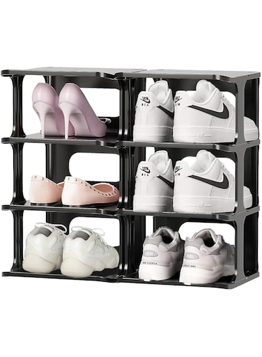 Exrp Shoe Racks for Bedroom Plastic Organizer for Closet 8 Tier Shoe Cubby Free Standing Shelves Cabinet Black Sneaker Storage for Entryway Vertical Tower