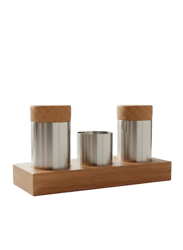 Elegant Stainless Steel Seasoning Set with Premium Wooden Finish &acirc;&euro;&ldquo; Stylish Dining Table Essential