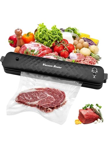 Vacuum Sealer Machines, Automatic Food Sealer Machine, One-Touch Vacuum/Sealing for Dry Food and liquid substance with 10Pcs free seal bags (Black)