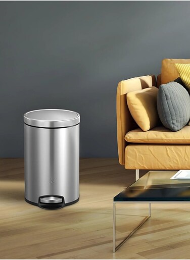 8L Stainless Steel Pedal Waste Bin   Soft-Close Lid   Fingerprint-Resistant Finish   Compact Size for Kitchen or Office Use