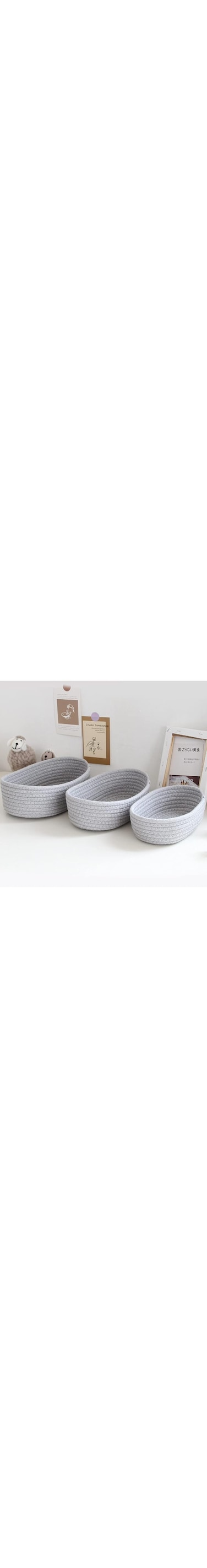 cooden Woven Storage Baskets, 3 Pcs Hand Made Storage Organizer Large Space for Indoor (Grey)
