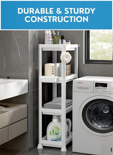 4 Tier Slim Plastic Shower Caddy Shelf &acirc;&euro;&ldquo; Vesken Style Storage Rack for Bathroom &amp; Toilet   Space Saving Narrow Organizer for Kitchen, Pantry, Laundry &amp; Bedroom