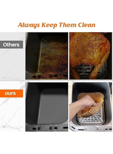 Pack of Disposable Rectangular Air Fryer Paper Liners - Food Grade, Non-Stick &amp; Oil-Proof (220x140x45mm)