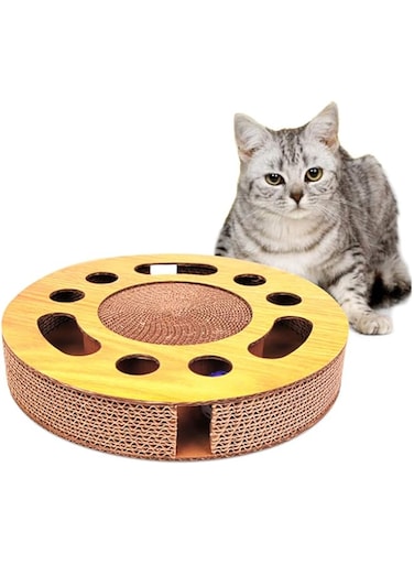 Lovey Beauty Cat Toy Pet Scratcher Cardboard Kitten Interactive Track Toy with Balls and Scratch Pads Corrugated