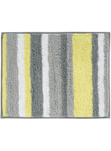 Idesign Stripz Microfiber Polyester Bath Mat, Non-Slip Shower Accent Rug For Master, Guest, And Kids' Bathroom, Entryway, 21" X 17", Gray And Yellow
