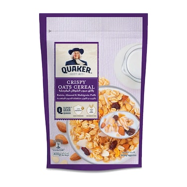 Quaker Crispy Oats Cereal Raisin Almond, 400g
