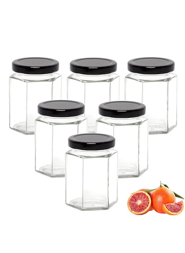 Hexagonal Glass Storage Jars with Lids - Set of 6   Quality Glass Containers for Spice, Jam, Sweets   280ml Each