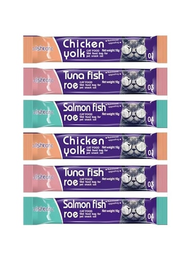 SKY-TOUCH 6Pcs Wet Cat Treats : Lickable Cat Food Wet Squeeze Up Interactive Cat Snack Strips with 3 Flavors (Tuna&amp;Fish Roe, Chicken&amp;Yolk, Salmon&amp;Fish Roe, 16g Each) for All Cats (6Pack 96g)