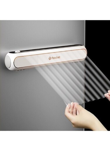Plastic Wrap Dispenser with Slide Cutter, Reusable Cling Film Dispenser Adsorbable Food Cling Film Cutter for Cuts Plastic Wrap, Saran Wrap, Cling Wrap, Aluminum Foil (white, film cutter-white)