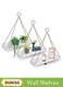 3-Piece Set, Wooden Wall Mounted Shelves, Bohemian Style Plant Hanging Rack, Triangle Floating Shelves, Rope Bookshelf For Bedroom Bathroom Living Room Balcony, White