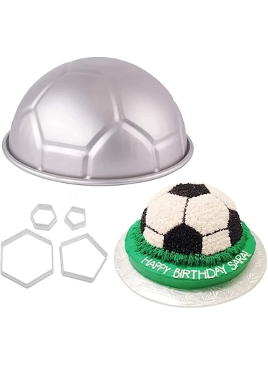 ZAKWAS Soccer Cake Pan, 8 INCH Football Cake Pan, Kids DIY 3D Birthday Cake Pan, Aluminum Alloy Cake Moulds Non stick Baking Tools, with 4 pcs Football Cutter Cake Mold