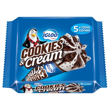Igloo Cookies and Cream Ice Cream Cone, 120ml Pack of 5