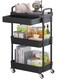 3-Tier Rolling Utility Cart with Drawer,Multifunctional Storage Organizer with Plastic Shelf &amp; Metal Wheels,Storage Cart for Kitchen,Bathroom,Living Room,Office,Black