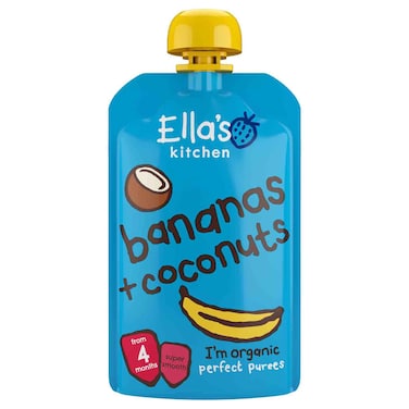 Ella&rsquo;s Kitchen Organic Bananas and Coconut Baby Food Puree, Smooth Fruit Puree for Babies from 4 Months, 120g