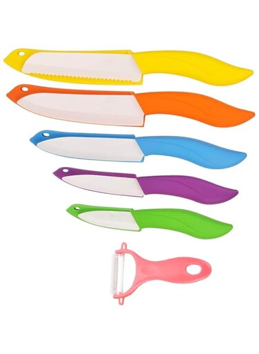 Astylway Ceramic Knife Set 6 Piece Ceramic Knives Colored with Cover Kitchen Knife Set include Peeler 3 inch Paring Knife Bread knife 6 inch Small Chef Knife