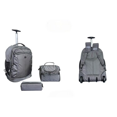 Tradeo 3-Piece Trolley Backpack Set with Wheels, Lunch Bag &amp; Pencil Case &ndash; Blue Travel School Bag
