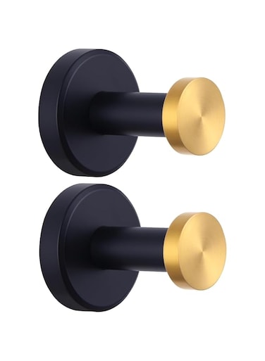 Excefore Stainless Steel Round Towel Hooks 2 Pack - Wall Mounted Bathroom &amp; Kitchen Hangers in Black &amp; Gold Finish, Stylish Clothes Holder for Home Decor