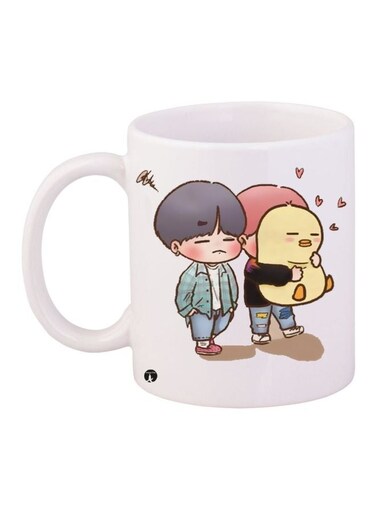 Cartoon Characters Printed Coffee Mug White/Blue/Yellow 11ounce