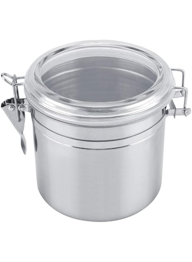 Sorandy Stainless Steel Coffee Grounds Beans Container Canister Metal Food Storage Canister with Clear Lid Sturdy Locking Clamp Pantry Storage for Flour Coffee Bean Tea Cereal Sugar (M)