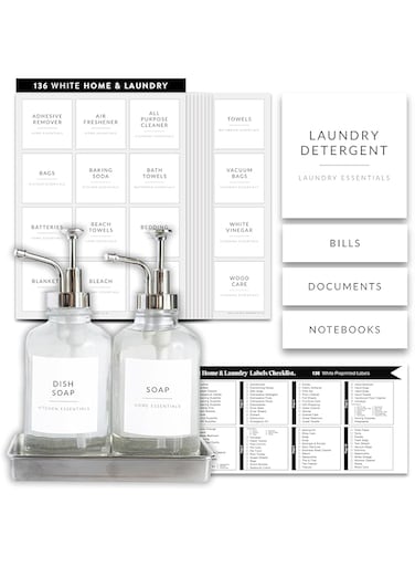 Laundry Labels for Jars, 136 Home &amp; Laundry Stickers Labels, Laundry Room Organization Labels, Office &amp; Kitchen Labels, Cleaning Labels for Jars &amp; Spray Bottles, Linen Closet Labels Household Labels