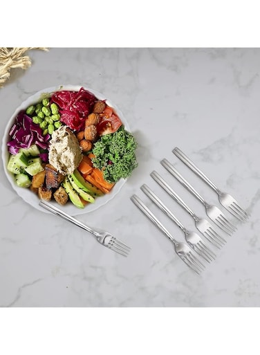 Delcasa DC1946 6Pc Stainless Steel Table Fork - Ergonomic Design   Dishwasher Safe   Perfect for Having Salads, Noodles, Steak, Fish, Chicken &amp; More