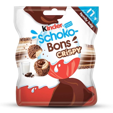 Kinder Schokobons Crispy Bitesize Wafer Biscuit with Cocoa &amp; Milk Centre, Multi Pack, 16 Individually Wrapped Pieces, 89g