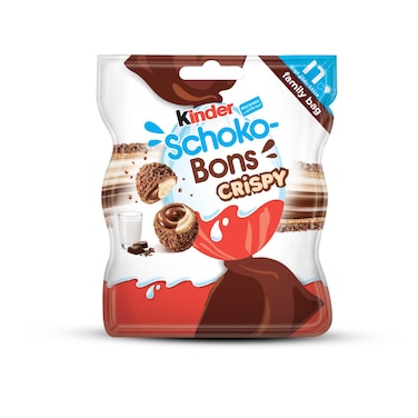 Kinder Schokobons Crispy Bitesize Wafer Biscuit with Cocoa &amp; Milk Centre, Multi Pack, 16 Individually Wrapped Pieces, 89g