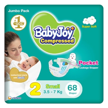 Baby Joy Superior Protection Baby Diapers Small Size 2 3.5-7kg Jumbo Pack 68 Diapers