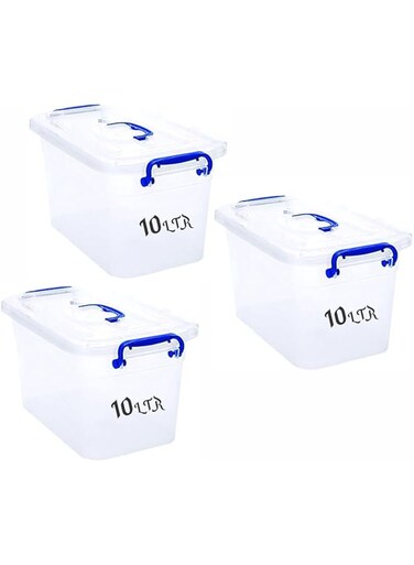 Selecto Besto Plastic Storage Box With Lid 10 LTR Semi Clear 3 Pcs Set   For Clothes, Toys, Books, Snacks, Shoes and Grocery Storage Box. (10 LTR) (10 LTR)