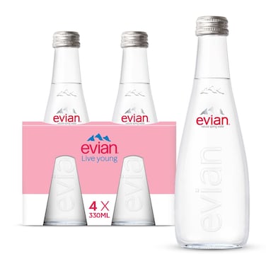 evian Natural Mineral Water 330ml Glass Pack of 4