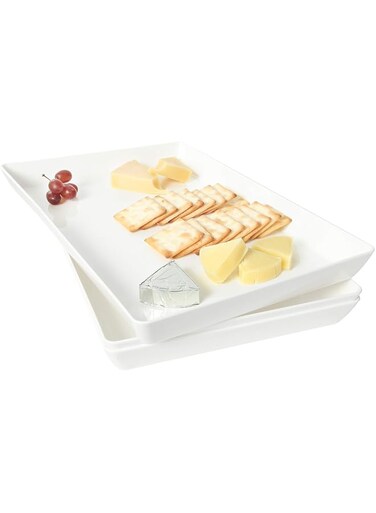 Youngever 3 Pack Plastic Serving Trays, Serving Platter for Parties, Sturdy ABS Material, 15 inch x 10 inch (White)
