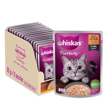 Whiskas Purrfectly Cat Food Tuna and Salmon in Jelly, 85g