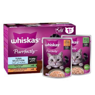 Whiskas Purrfectly Cat Food Tuna and Salmon in Jelly, 85g
