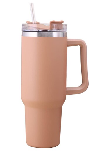 40 oz Tumbler with Handle and Straw, Insulated Stainless Steel Coffee Tumbler with Lid, Double Walled Travel Mug Water Bottle Cup, Large Tumbler for Hot and Cold Drinks Khaki