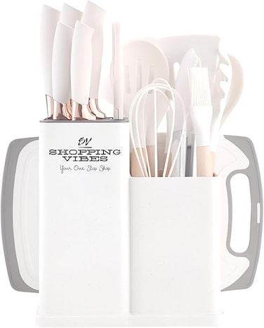 Premium 19pcs Kitchen Utensils Set: Professional &amp; Stylish Chef Tools. Ideal Wedding Gift for Home Chefs. BPA-Free, Non-toxic Silicone Kitchenware to Modernize Your Kitchen (White)
