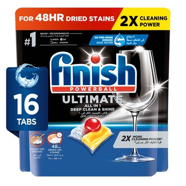 فينش ألتيميت أقراص غسالة الصحون برائحة الليمون المتألقة، بقوة تنظيف أعلى مرتين، 16 قرصًا