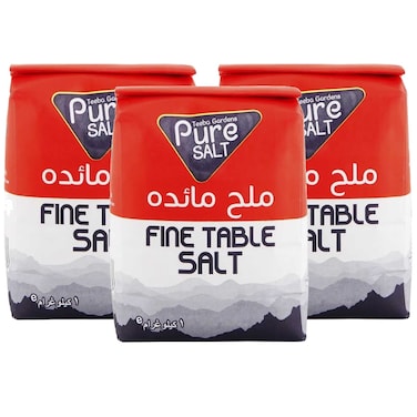 Teeba Gardens Pure Fine Table Salt, 1kg Pack of 3