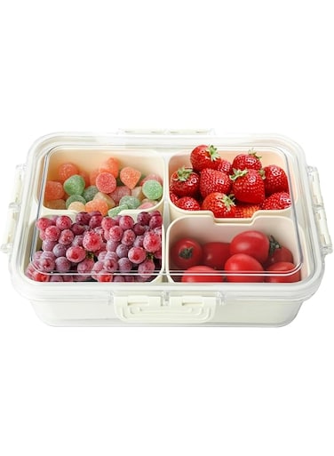 Domigard Food Storage Containers Food Storage Container with Closure,Food Storage Container for Snacks, Seasonings, Dried Fruits (Cream 4 Compartments)