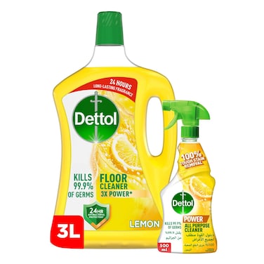Dettol Antibacterial Floor Cleaner Lemon Scent 3 L + All Purpose Cleaner Lemon Scent,  500ml