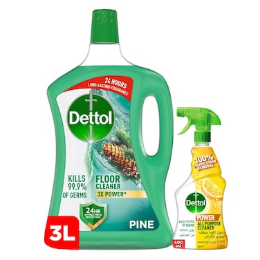 Dettol Lemon All Purpose Cleaner Spray 500ml + Dettol Pine Antibacterial Power Floor Cleaner 3L