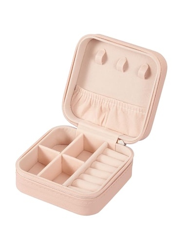 Pink PU Leather Jewelry Organizer, Portable Storage for Rings, Earrings, Necklaces, Bracelets