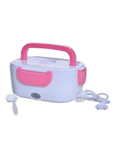 Heater Grid Lunch Box With Plastic Spoon White-Pink 24*17*11cm