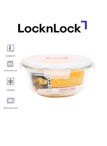 Oven Glass Round Food Container 870ml Airtight with 4-Side Locking Lid, Microwave &amp; Oven Safe, Durable Heat-Resistant Glass for Baking, Meal Prep, and Leftovers