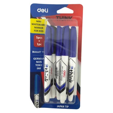 Deli Think Bullet Tip White Board Marker Assorted 6 PCS