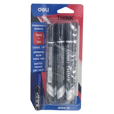Deli Think Chisel Tip Permanent Marker Assorted 6 PCS