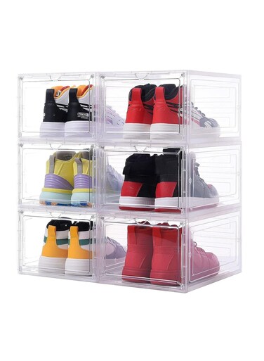 Premium Shoe Box with Magnetic Side Open, Sneaker Box Transparent, Plastic Storage Box (10 Pack, Crystal Clear)