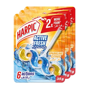 Harpic Active Fresh Toilet Rim Block, Sparkling Citrus Scent, 35g Pack of 3