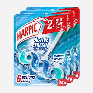 Harpic Active Fresh Toilet Cleaner Rim Block, Marine Splash Scent, 35g Pack of 3